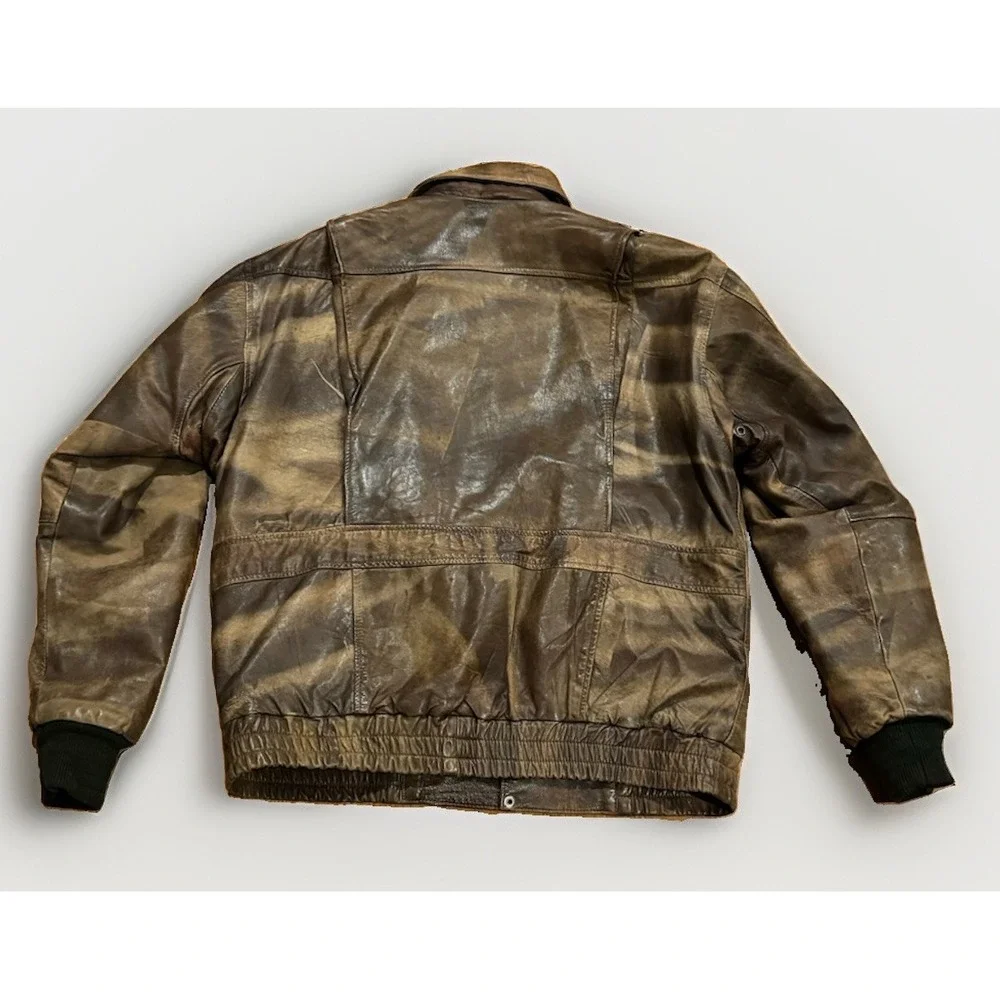 Vintage A2 Lamb Leather Bomber Jacket L Geometric Fade Indiana Jones Rare